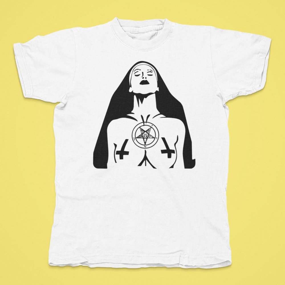Evil Nun Rock T-Shirt. White. Multiple Sizes. Same or Next Day Shipping!